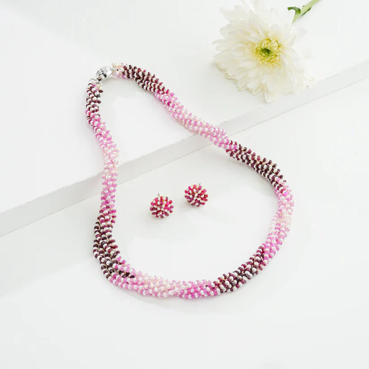 Natural Shaded Ruby and 1.0-2.0mm Seed Freshwater Pearls Necklace Set - AAA Quality | SHOBITAM