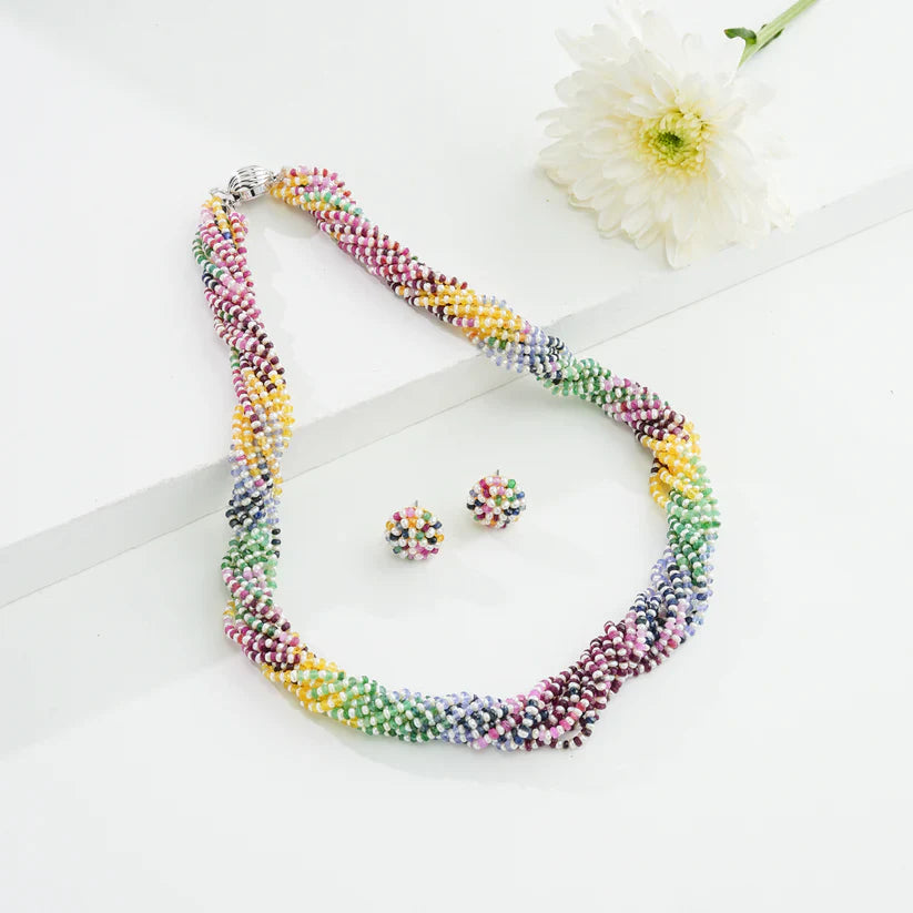 Natural Rainbow and 1.0-2.0mm Seed Freshwater Pearls Necklace Set - AAA Quality | SHOBITAM