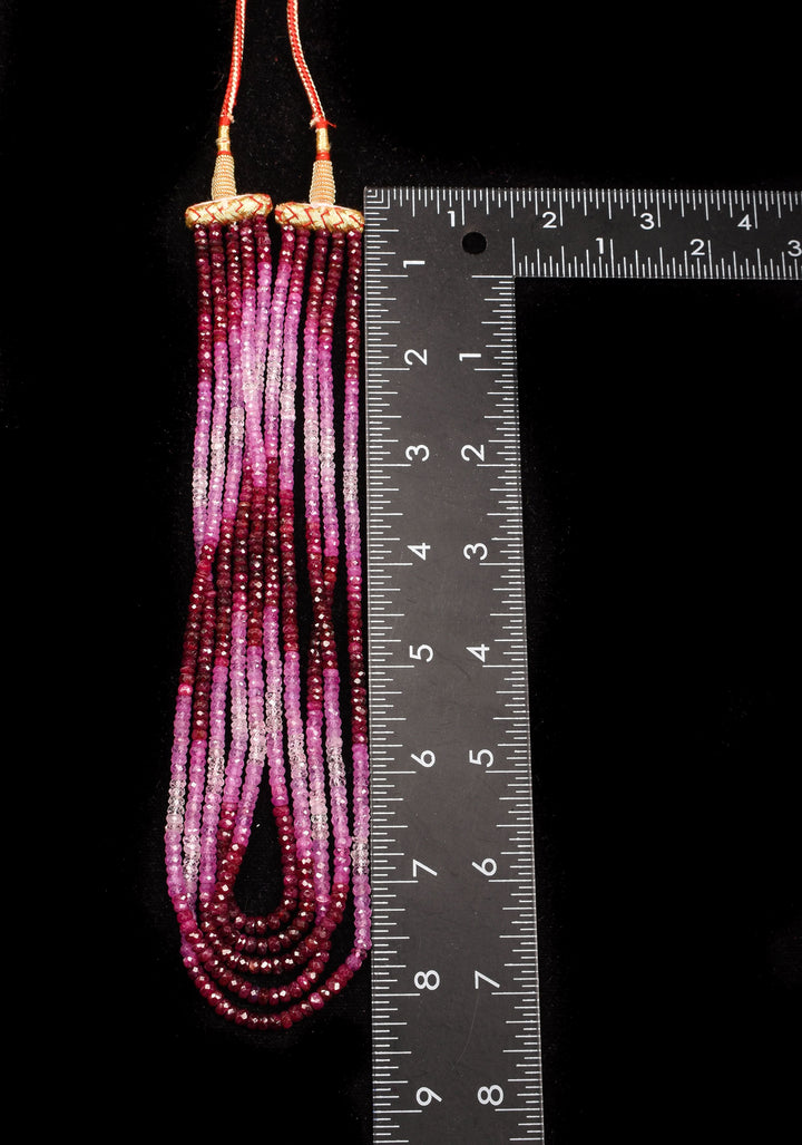 5 Strand Real Ruby Faceted Stones Statement Hand-strung Necklace