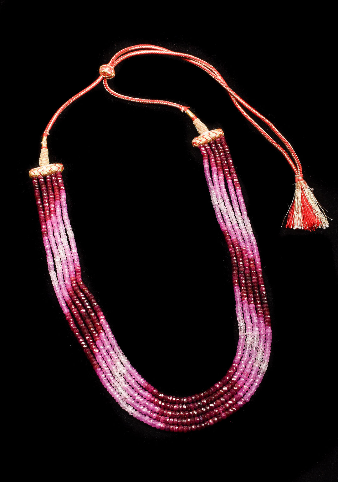 5 Strand Real Ruby Faceted Stones Statement Hand-strung Necklace
