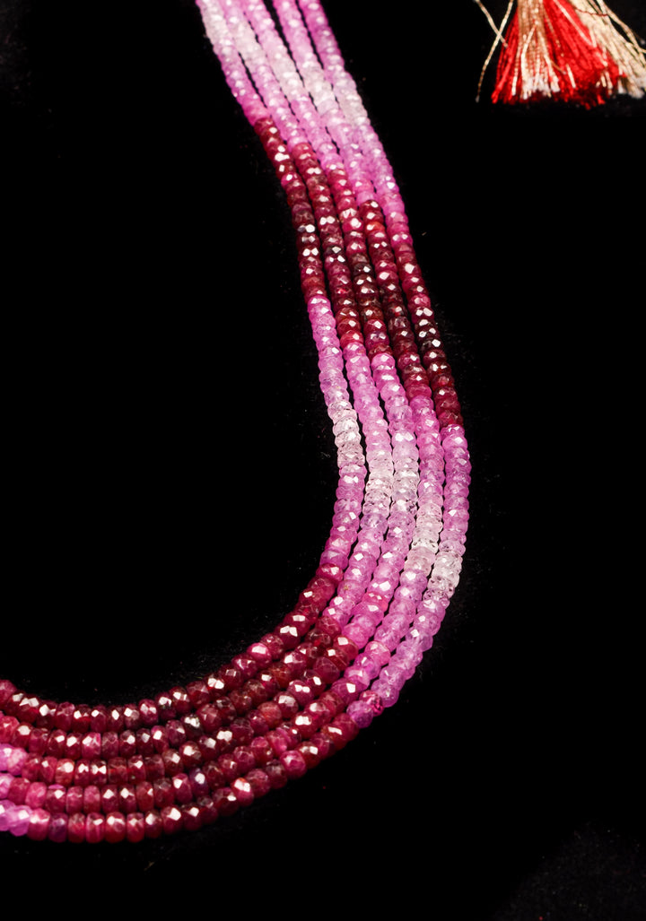5 Strand Real Ruby Faceted Stones Statement Hand-strung Necklace