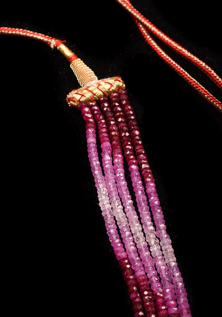 5 Strand Real Ruby Faceted Stones Statement Hand-strung Necklace