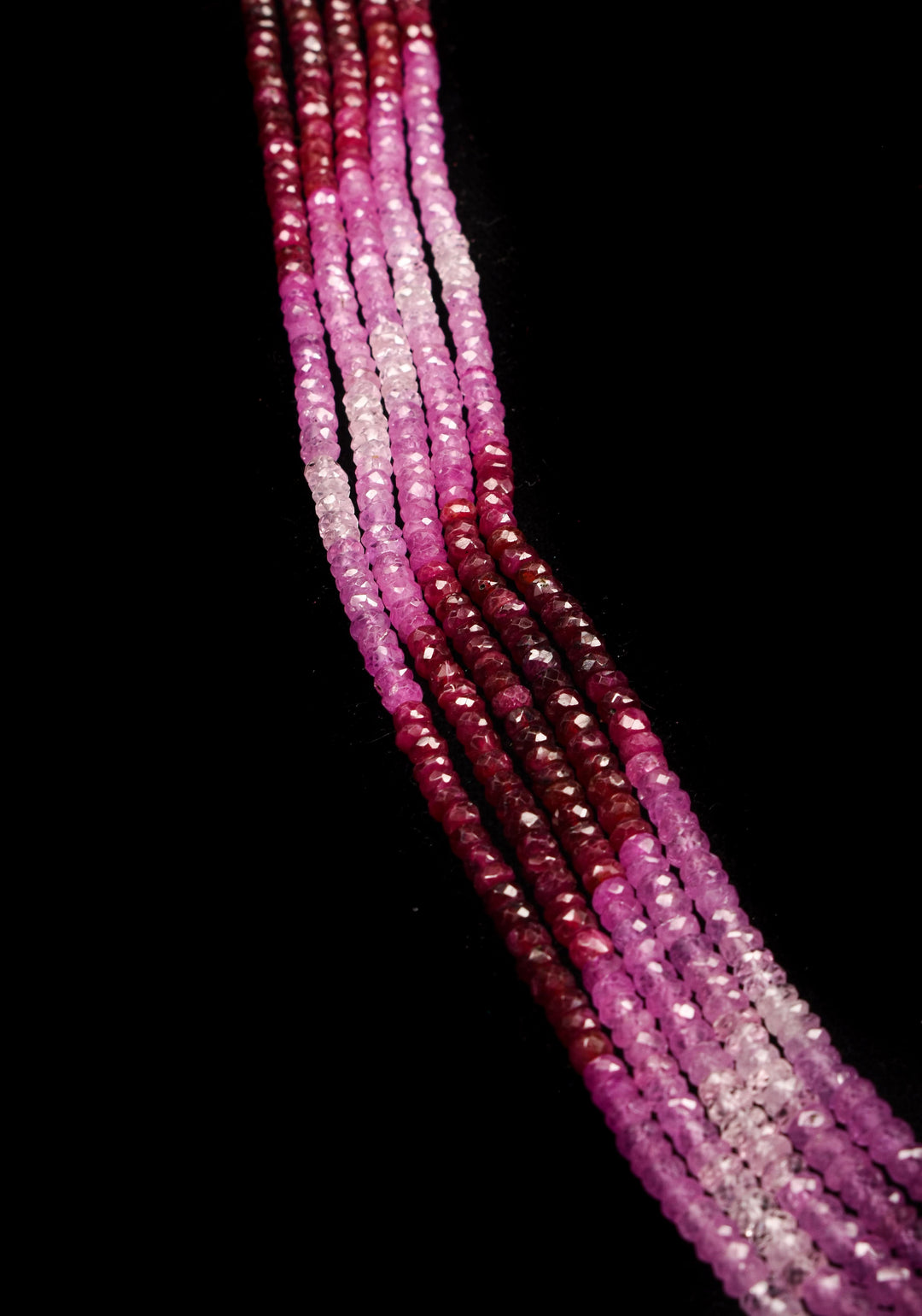 5 Strand Real Ruby Faceted Stones Statement Hand-strung Necklace
