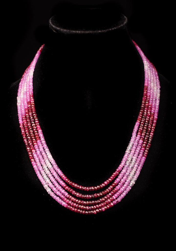 5 Strand Real Ruby Faceted Stones Statement Hand-strung Necklace