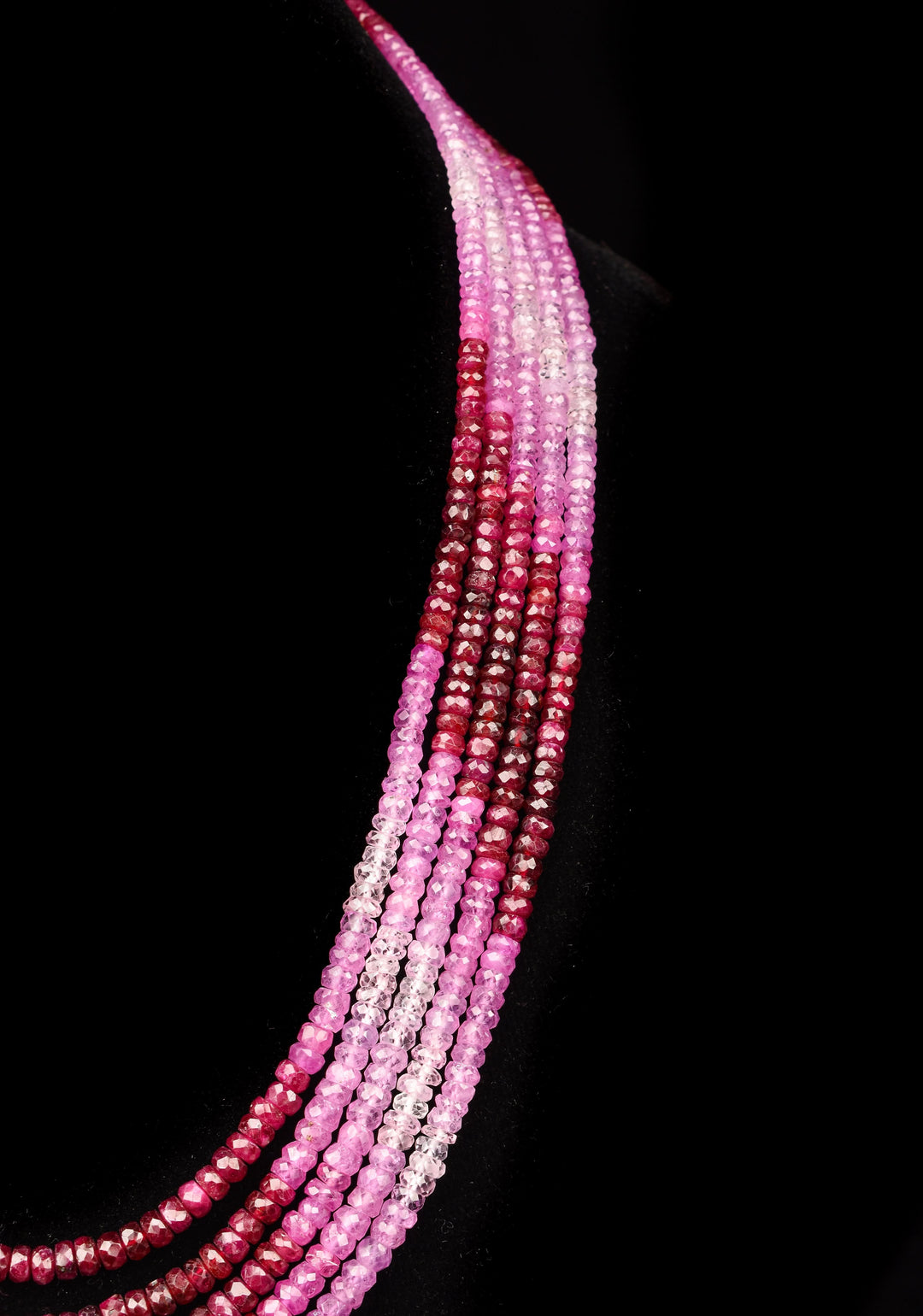 5 Strand Real Ruby Faceted Stones Statement Hand-strung Necklace