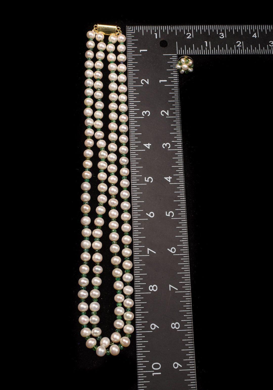 2 Strand Real Pearls And Real Emerald Necklace Set