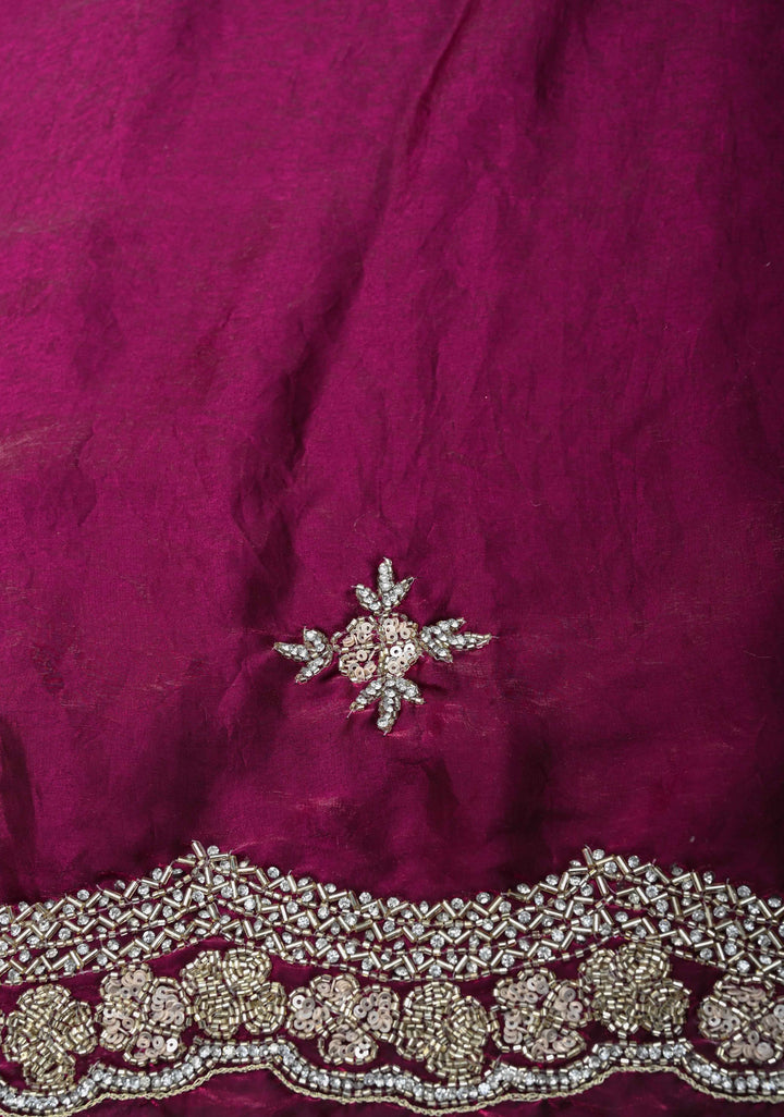 Magenta Shimmer Georgette Saree with Sequins, Cutdana, Stone Work and Scallop Border