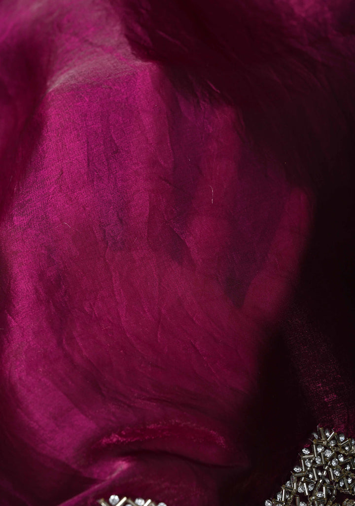 Magenta Shimmer Georgette Saree with Sequins, Cutdana, Stone Work and Scallop Border