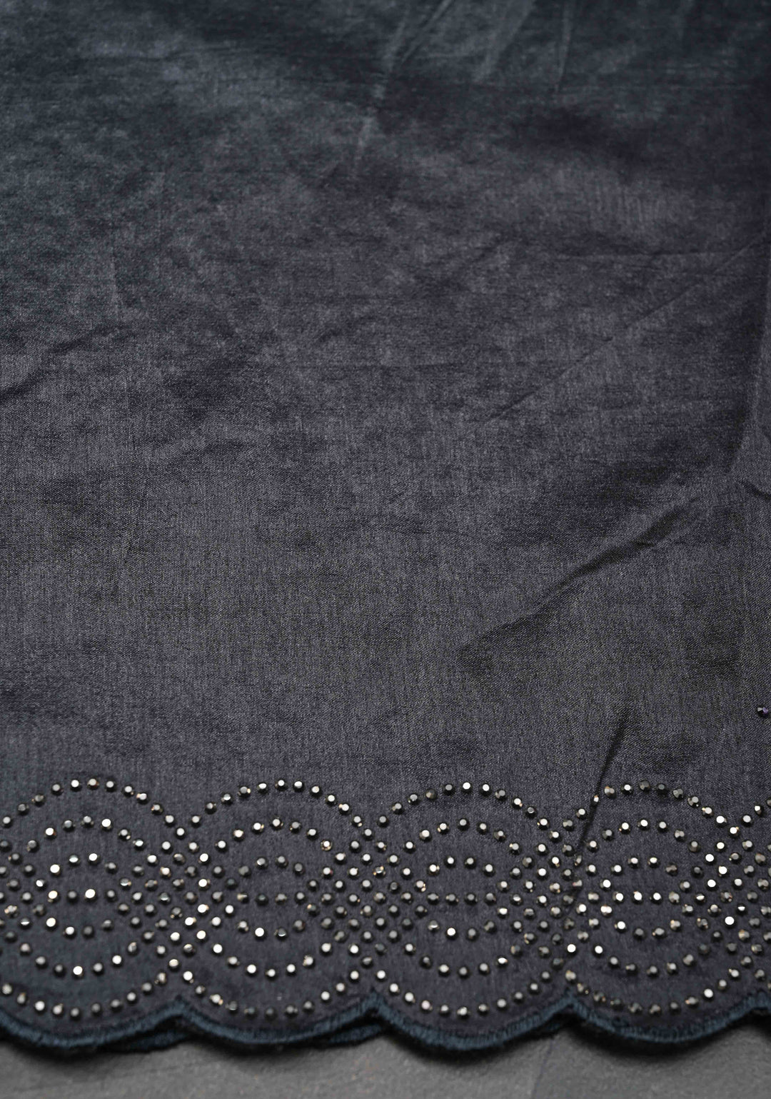 Deep Gray Chinon Saree with Tone on Tone Powder Stones Work and Scallop Border
