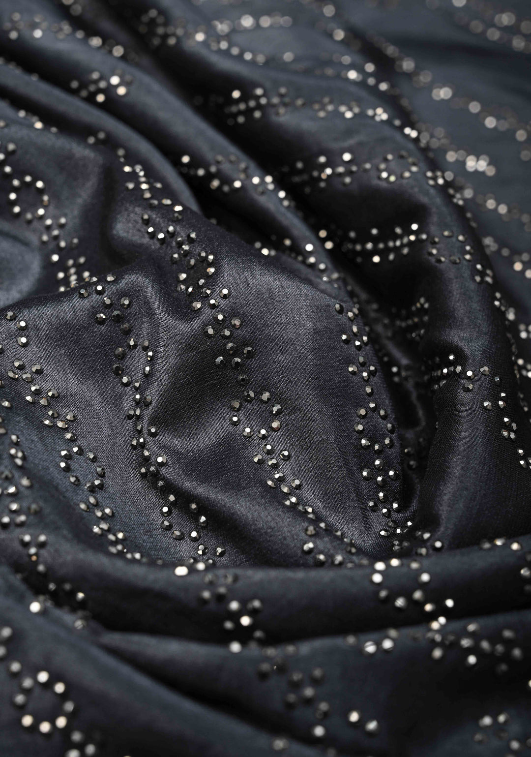 Deep Gray Chinon Saree with Tone on Tone Powder Stones Work and Scallop Border