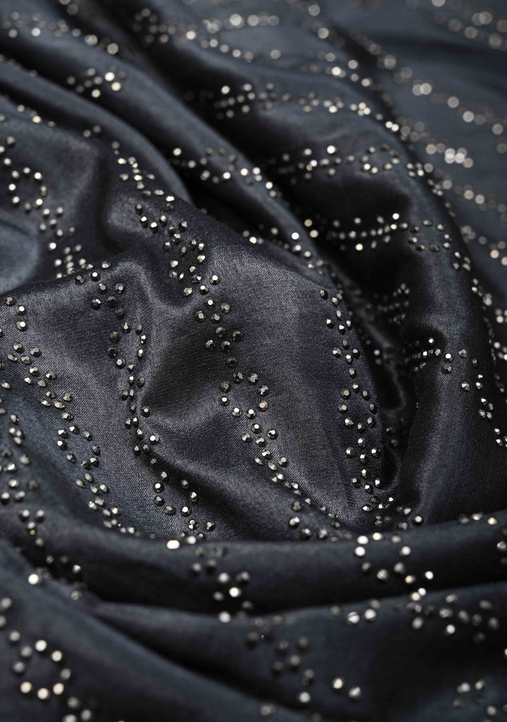Deep Gray Chinon Saree with Tone on Tone Powder Stones Work and Scallop Border