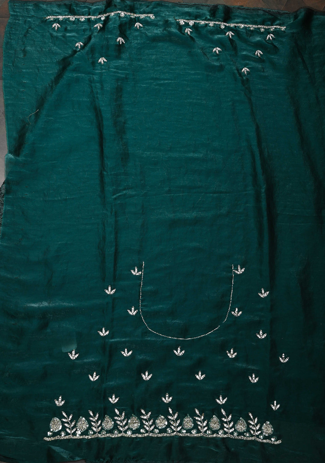 Peacock Blue Shimmer Georgette Saree with Sequins Cutdana Work and Scallop Border