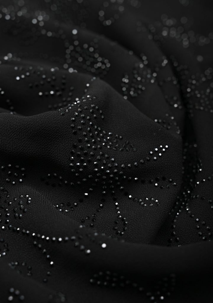 Black Georgette Saree with Tone on Tone Powder Stones Work and Scallop Border