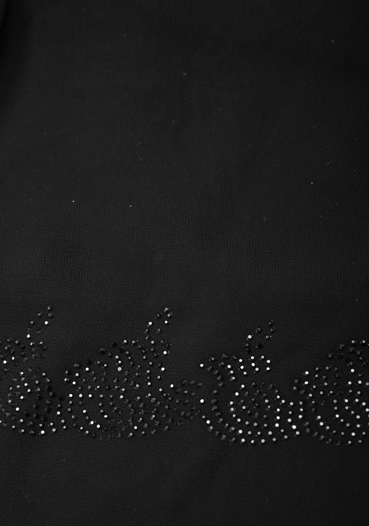 Black Georgette Saree with Tone on Tone Powder Stones Work and Scallop Border