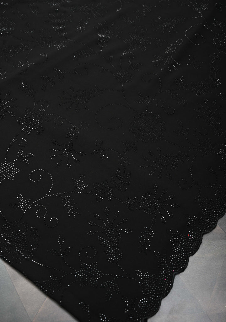 Black Georgette Saree with Tone on Tone Powder Stones Work and Scallop Border