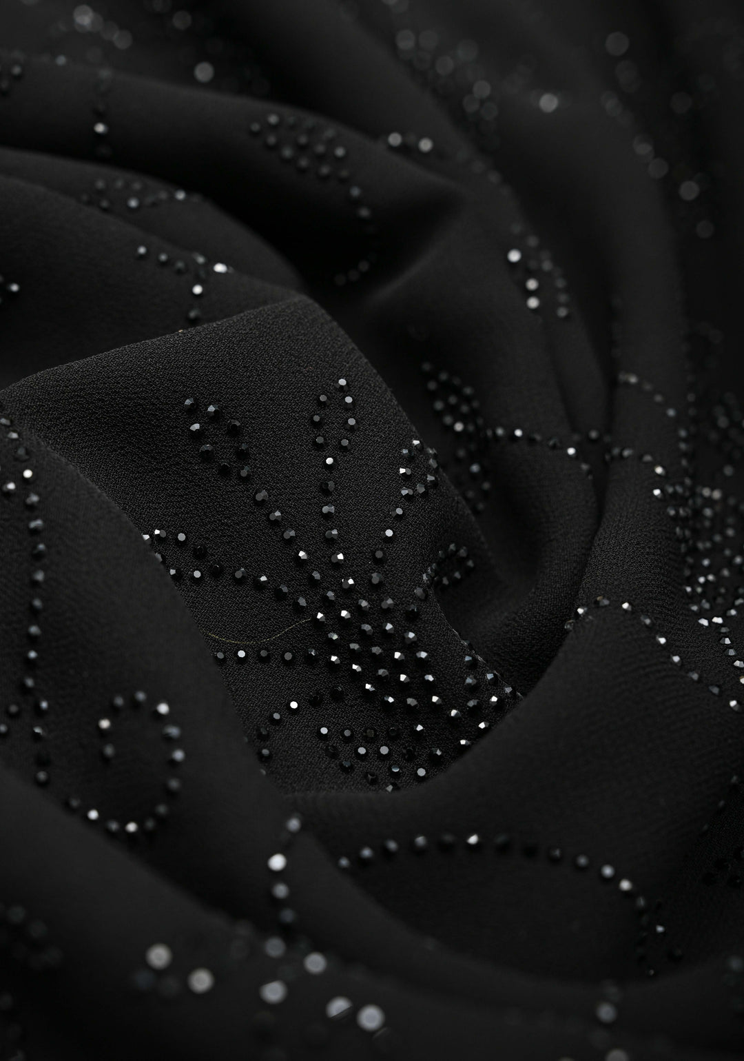 Black Georgette Saree with Tone on Tone Powder Stones Work and Scallop Border