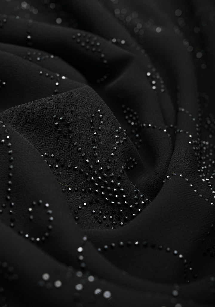 Black Georgette Saree with Tone on Tone Powder Stones Work and Scallop Border