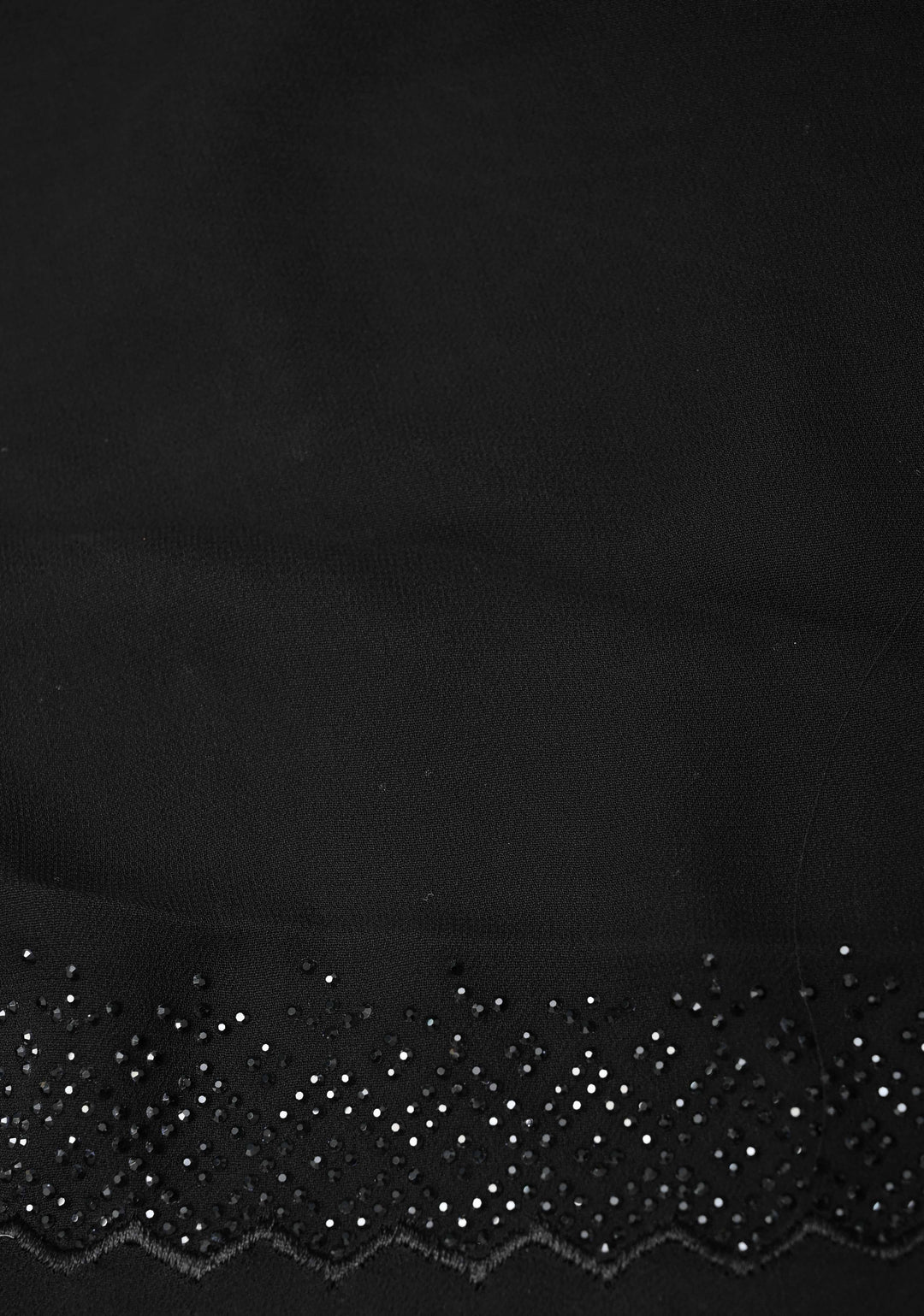 Black Tone on Tone Powder Stones Work on Georgette Saree with Stripes and Scallop Border