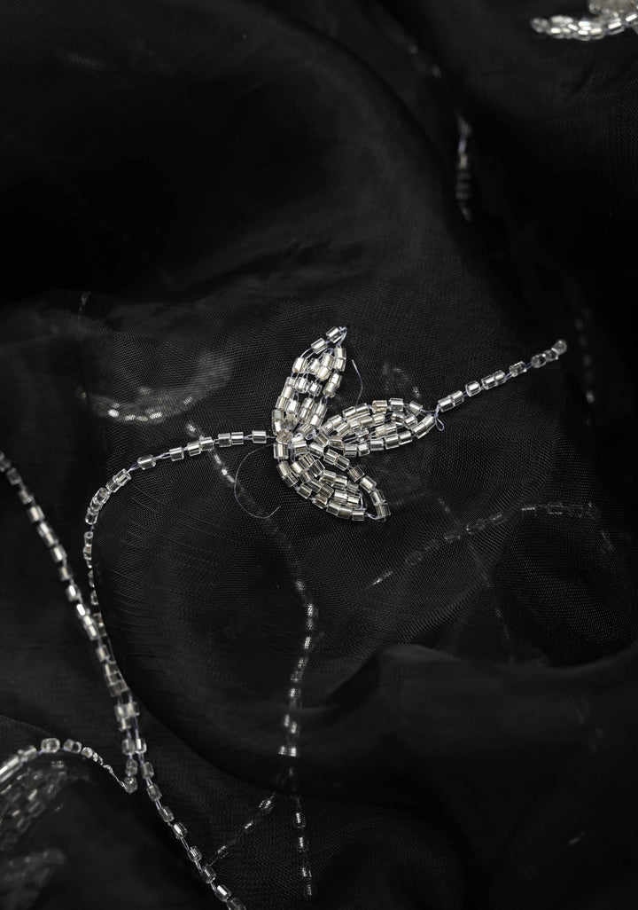 Cutdana Jaal on Black Organza  Saree