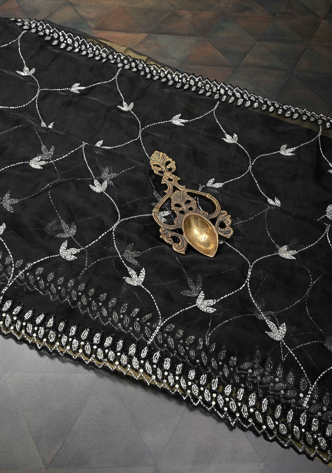 Cutdana Jaal on Black Organza  Saree