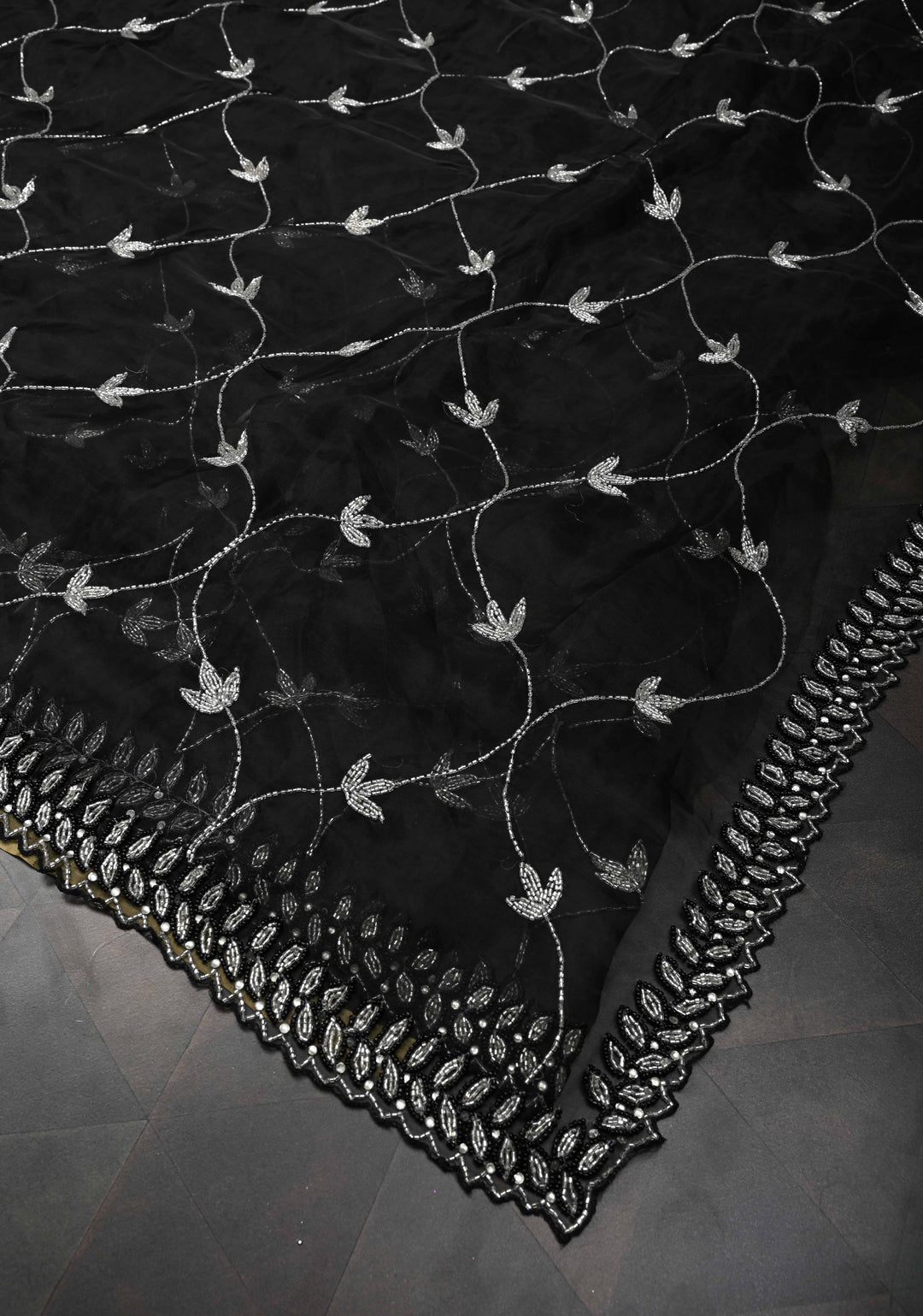 Cutdana Jaal on Black Organza  Saree