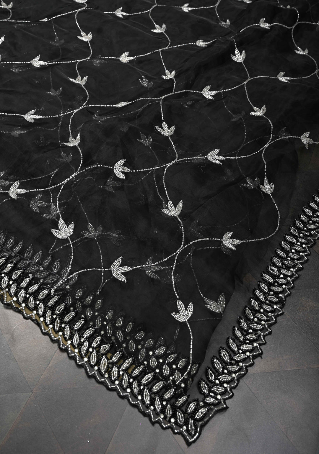 Cutdana Jaal on Black Organza  Saree