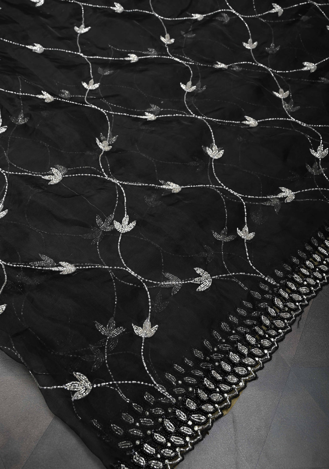 Cutdana Jaal on Black Organza  Saree