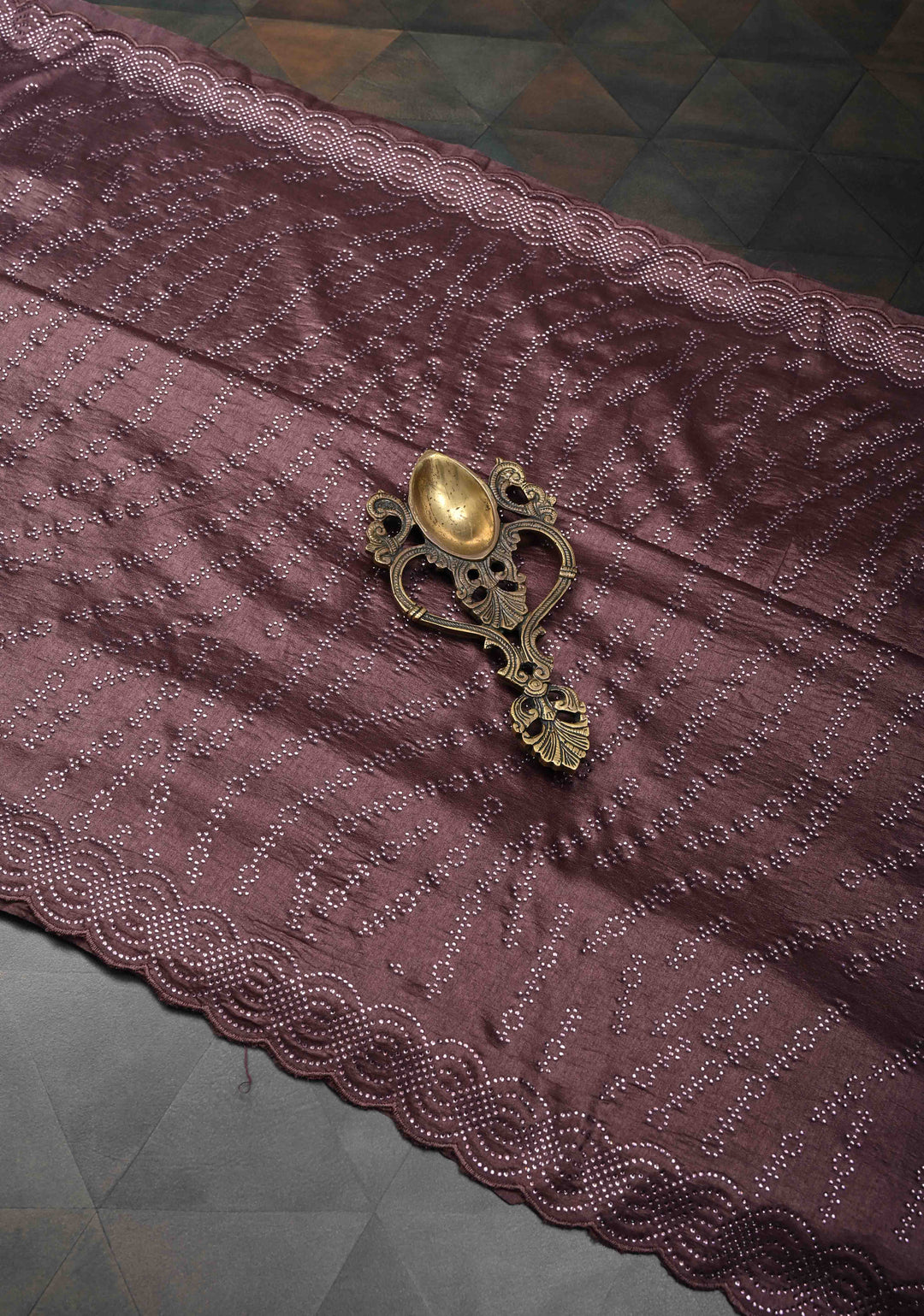 Dusty Mauve Satin Saree with Tone on Tone Powder Stones work