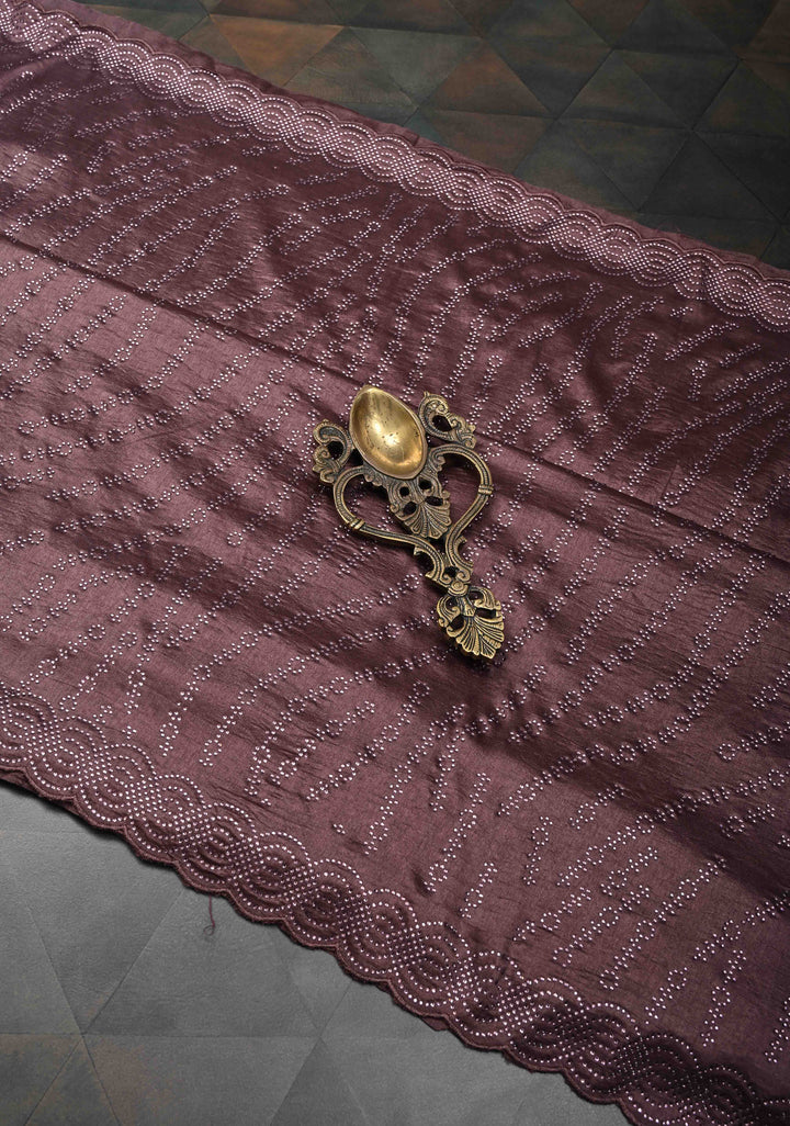 Dusty Mauve Satin Saree with Tone on Tone Powder Stones work