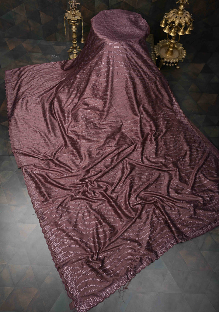 Dusty Mauve Satin Saree with Tone on Tone Powder Stones work