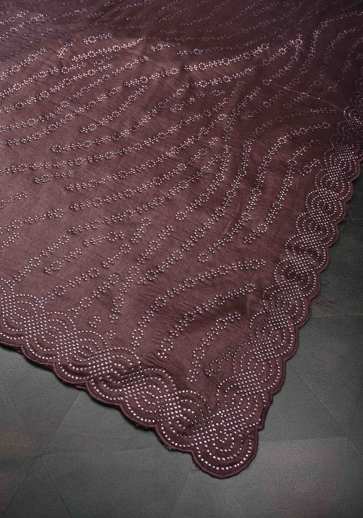 Dusty Mauve Satin Saree with Tone on Tone Powder Stones work