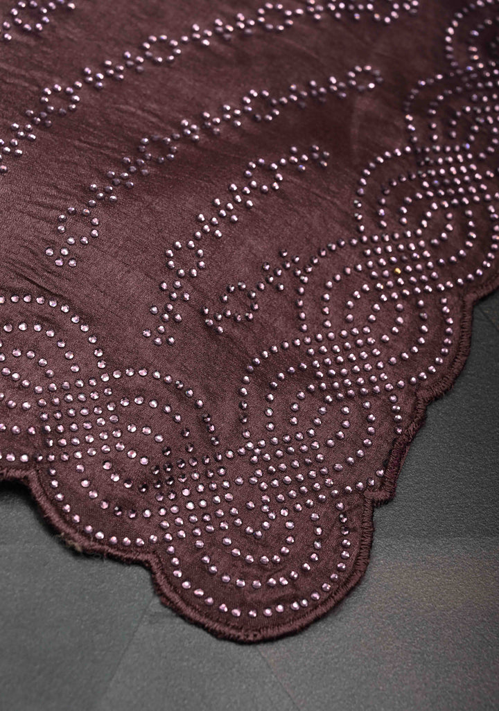 Dusty Mauve Satin Saree with Tone on Tone Powder Stones work