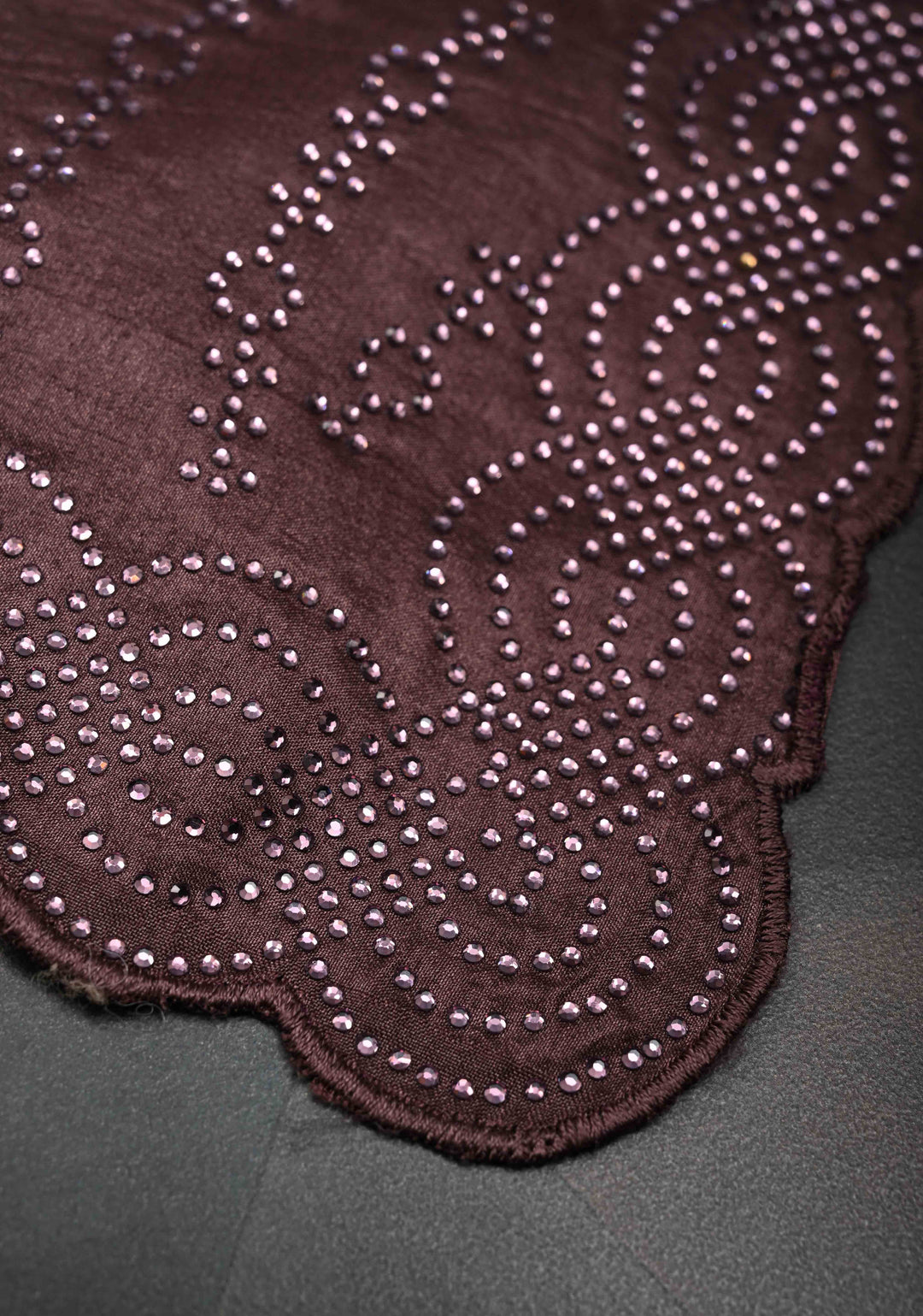 Dusty Mauve Satin Saree with Tone on Tone Powder Stones work
