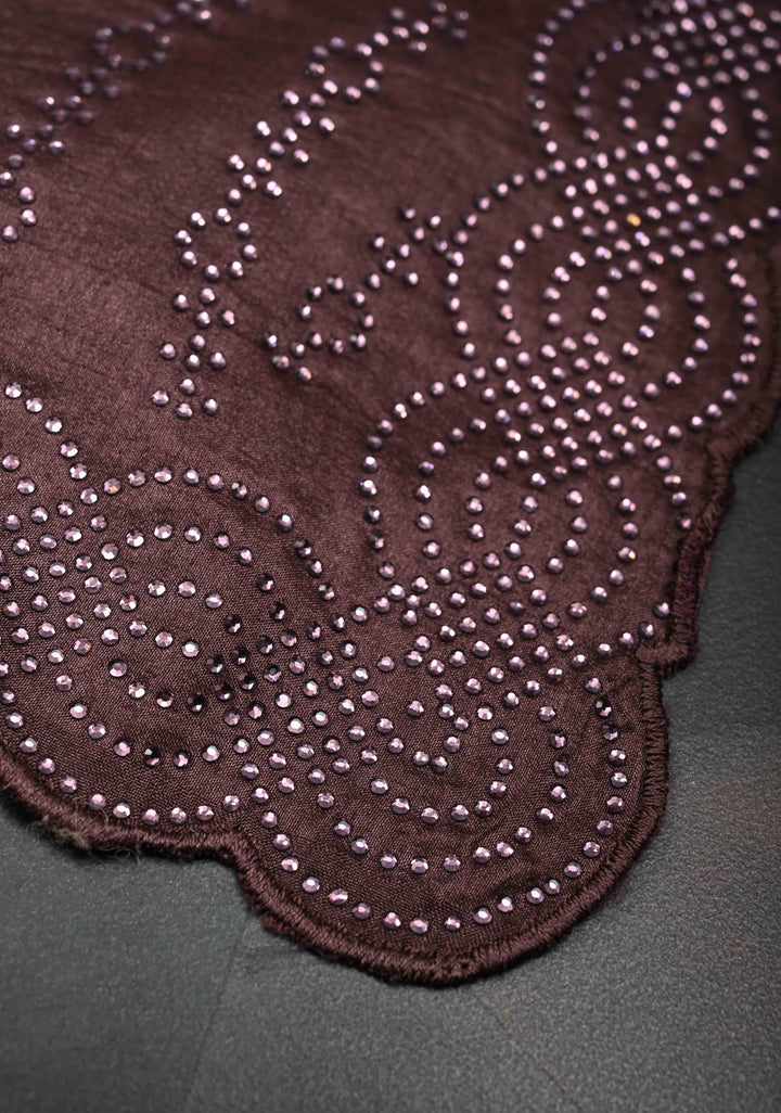 Dusty Mauve Satin Saree with Tone on Tone Powder Stones work