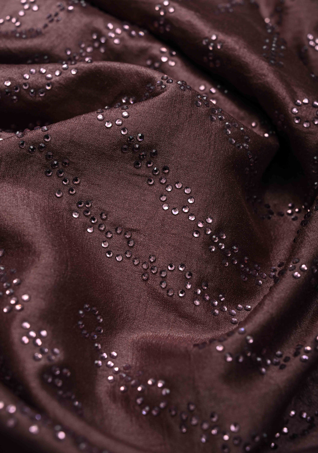 Dusty Mauve Satin Saree with Tone on Tone Powder Stones work