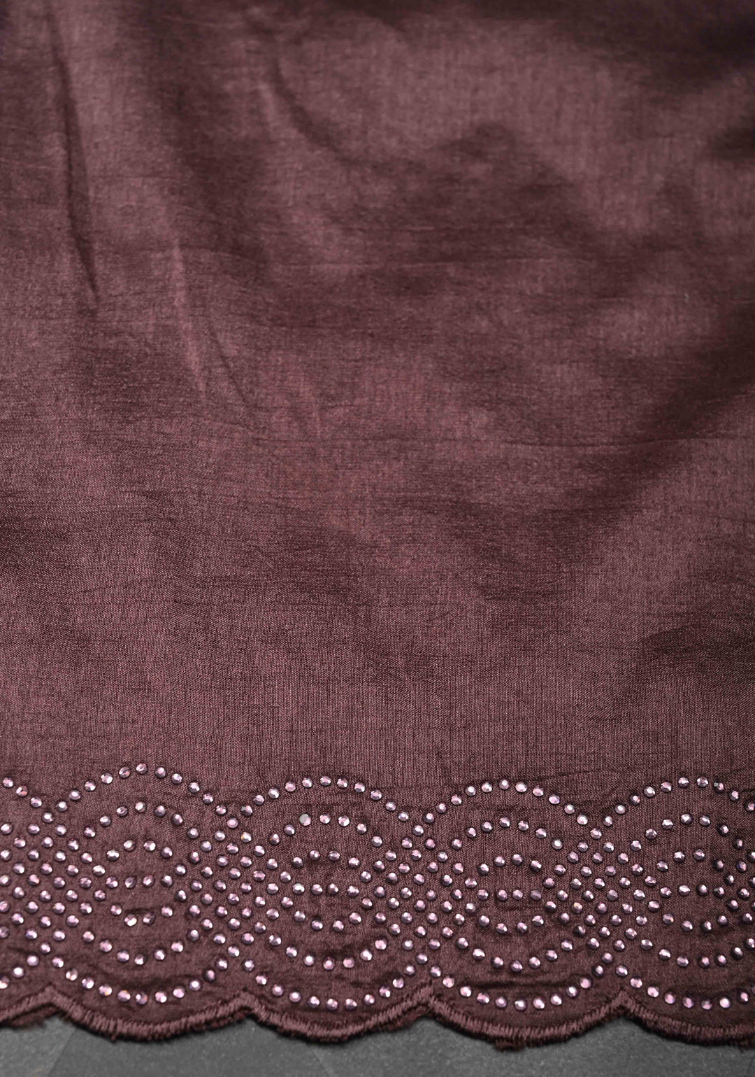 Dusty Mauve Satin Saree with Tone on Tone Powder Stones work