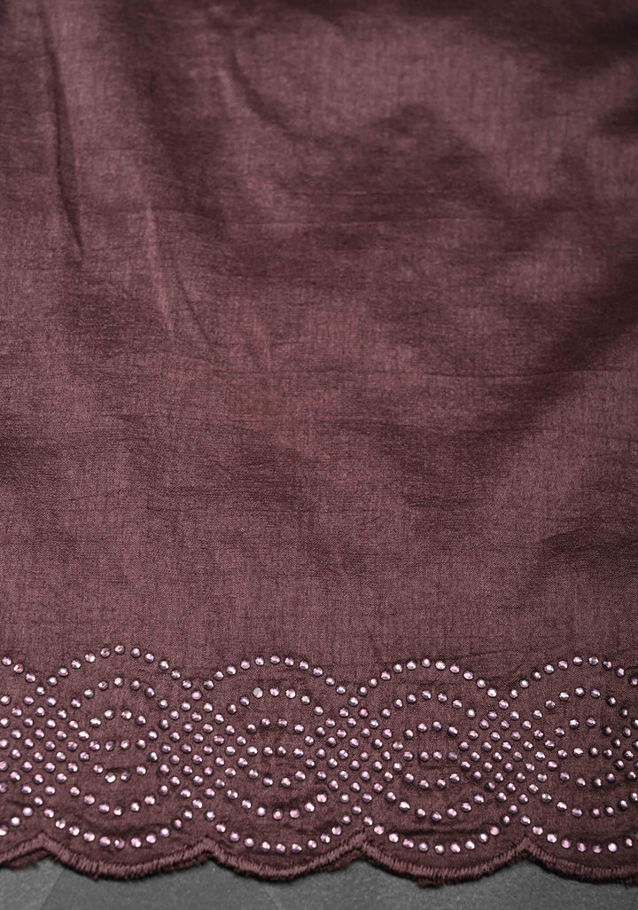 Dusty Mauve Satin Saree with Tone on Tone Powder Stones work