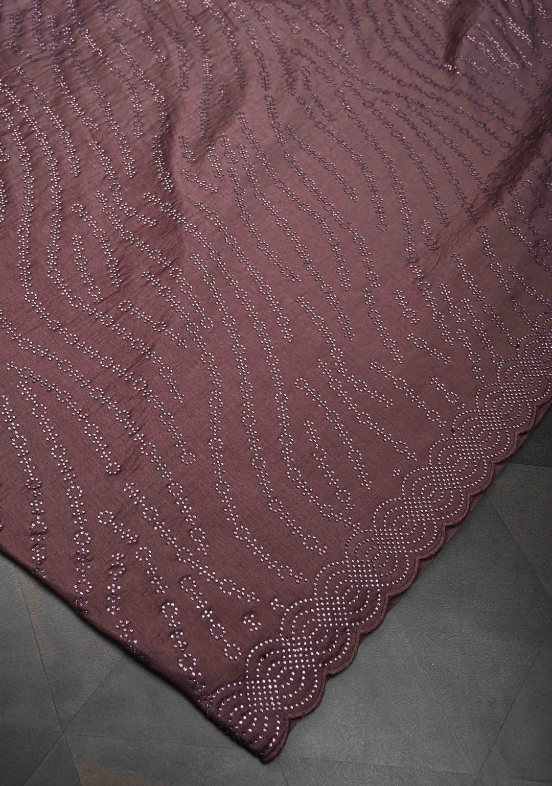 Dusty Mauve Satin Saree with Tone on Tone Powder Stones work