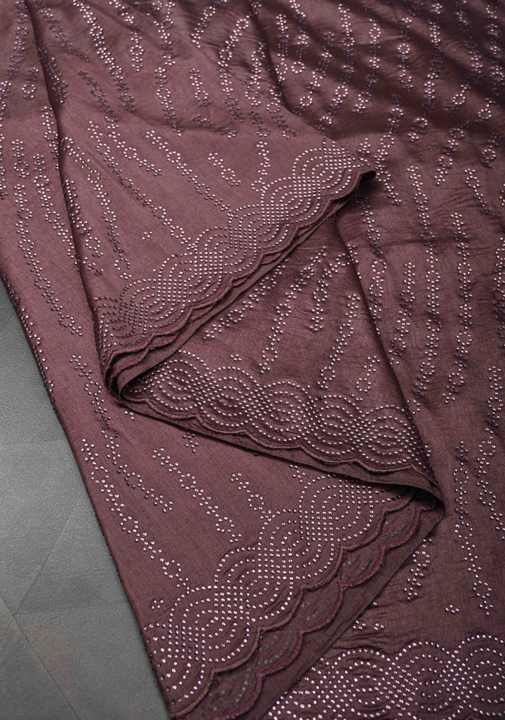 Dusty Mauve Satin Saree with Tone on Tone Powder Stones work
