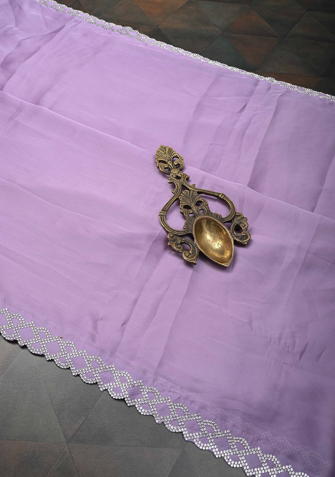 Lavender Satin Saree with Stone work Scallop border