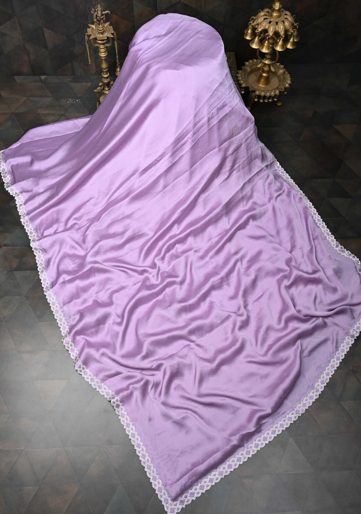 Lavender Satin Saree with Stone work Scallop border