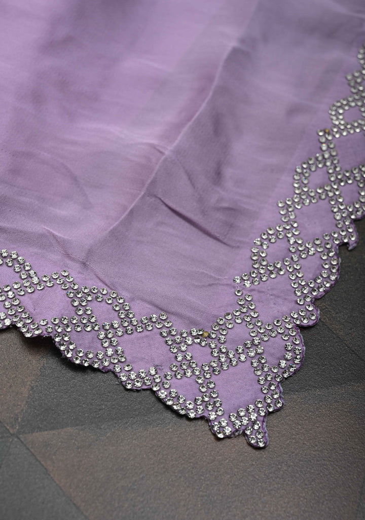Lavender Satin Saree with Stone work Scallop border