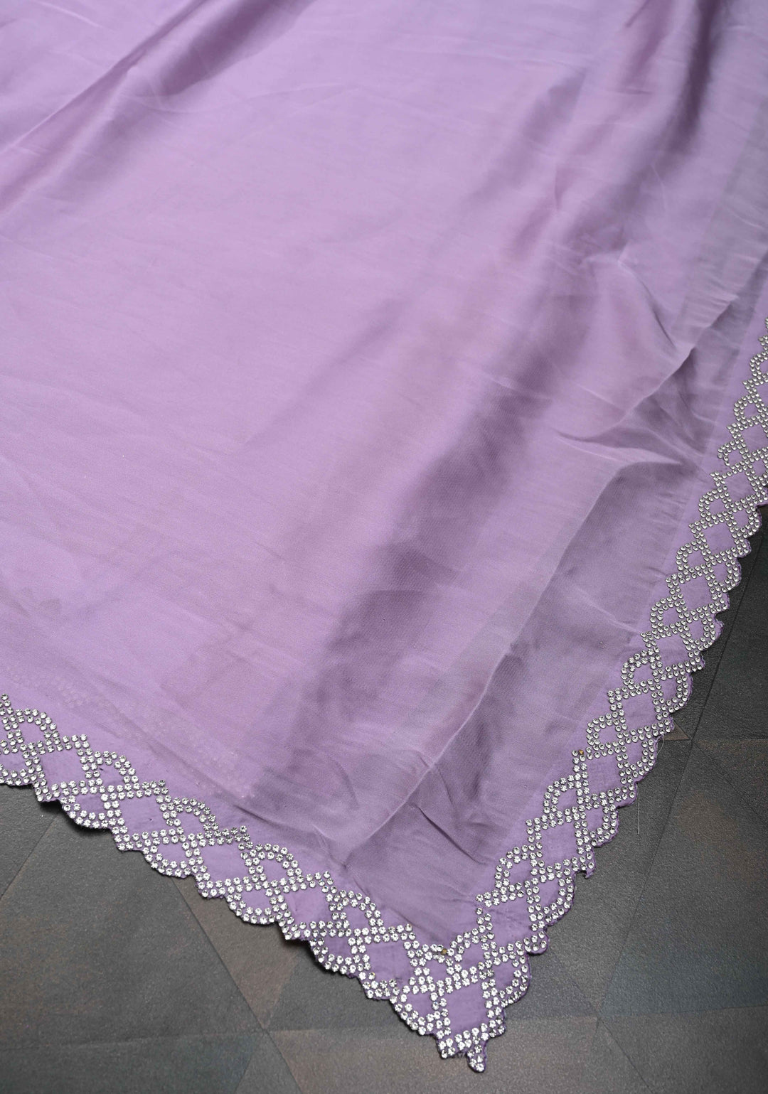 Lavender Satin Saree with Stone work Scallop border