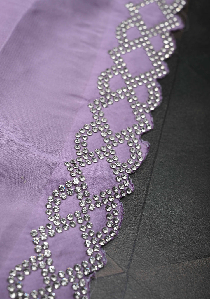 Lavender Satin Saree with Stone work Scallop border