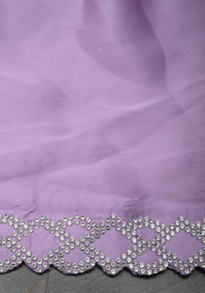 Lavender Satin Saree with Stone work Scallop border