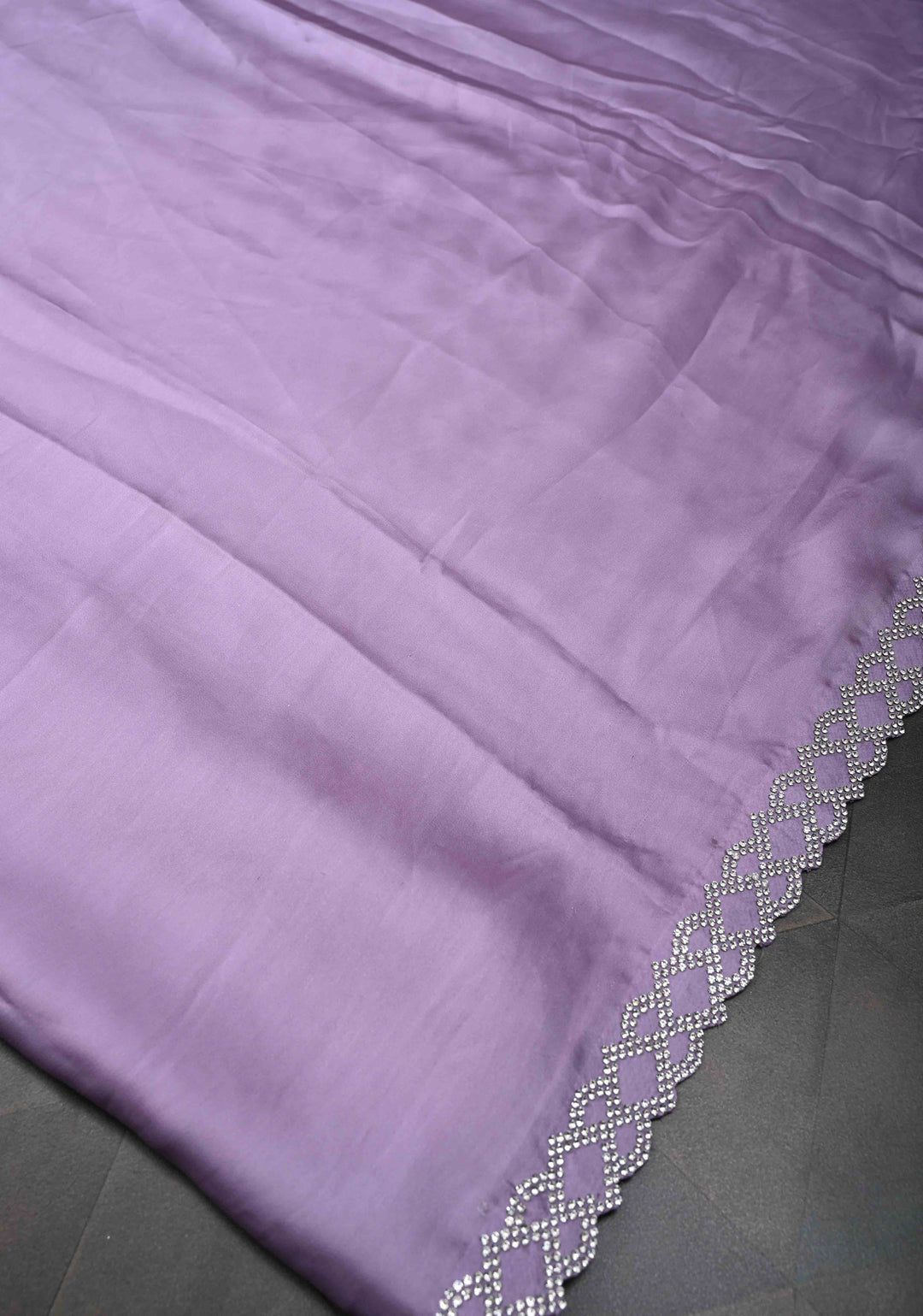 Lavender Satin Saree with Stone work Scallop border