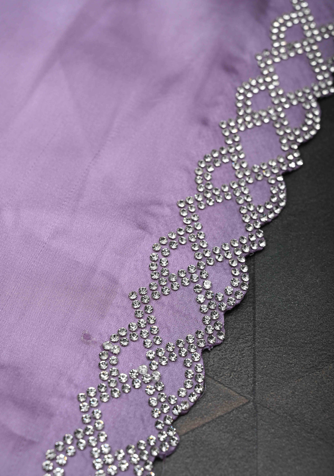 Lavender Satin Saree with Stone work Scallop border