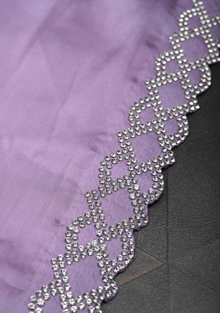 Lavender Satin Saree with Stone work Scallop border