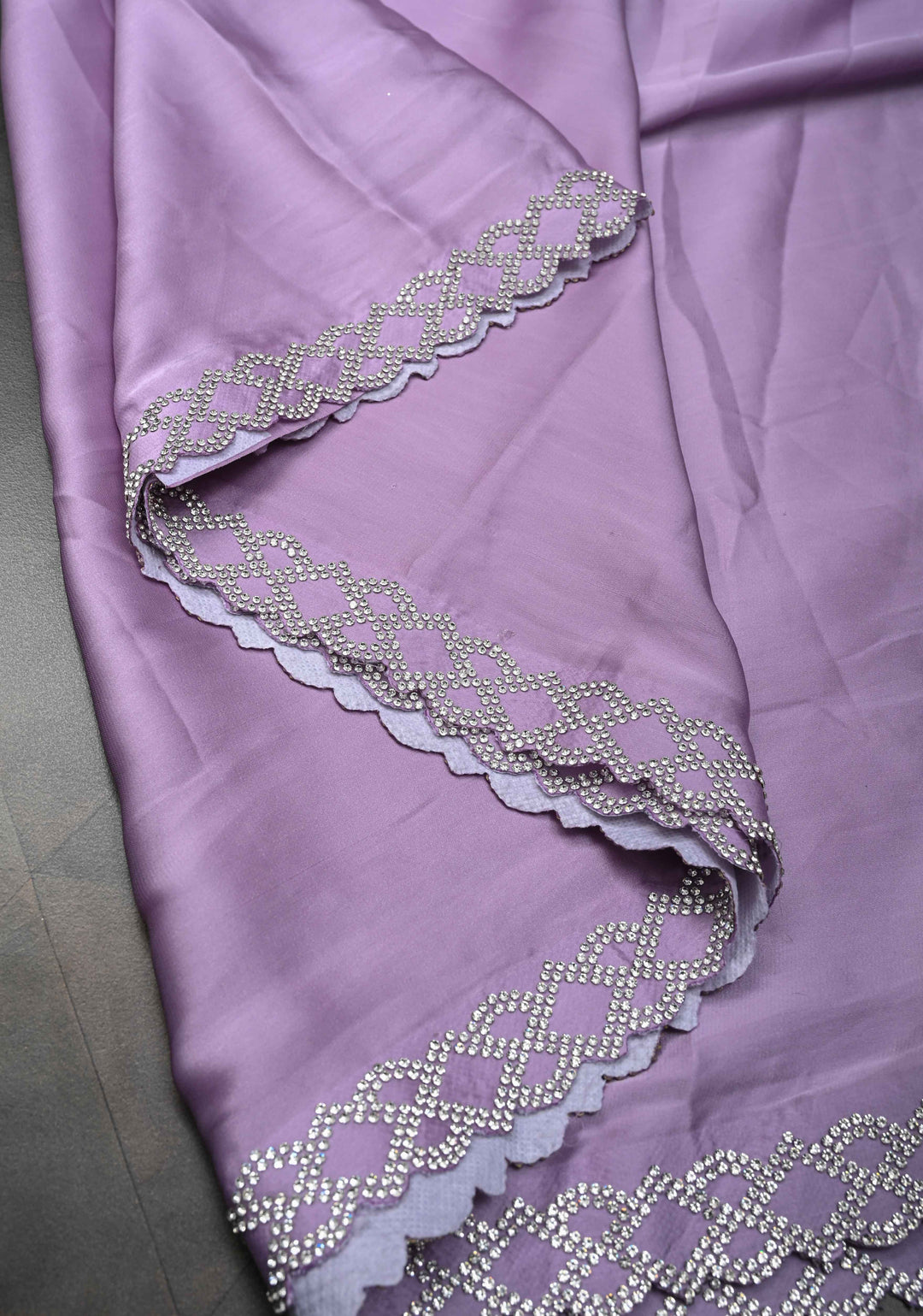 Lavender Satin Saree with Stone work Scallop border