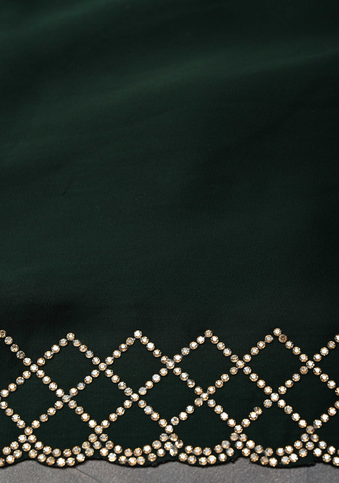 Bottle Green Satin Saree with Stone work Scallop border